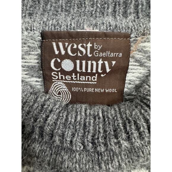 Wool Fair Isle Sweater Gray Cream Nordic Winter Pullover - Picture 5 of 6